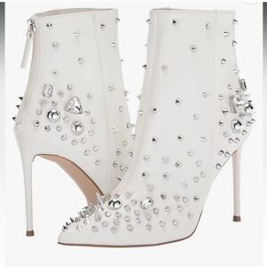 Steve Madden Silver White Heeled Boots with Rhinestones One Time Use